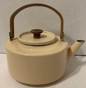 Vintage MCM Copco Michael Lax #117 Creme Emaille Wasserkocher Teak Griff - Bild 1 von 11