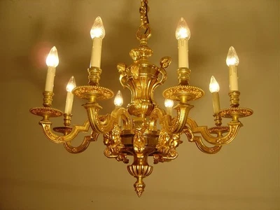 HEAVY ANTIQUE GOLD BRONZE MAZARIN CHANDELIER FRENCH BIG 8 LAMPs Ø 31.5" - Image 1 of 4