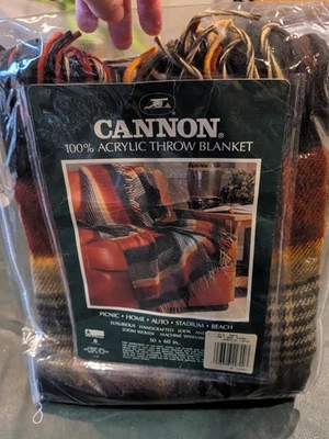NEW!!! VINTAGE Cannon 100% Acrylic Fringed  PLAID THROW - 50" x 60"  - Image 1 of 4