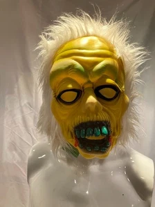Vintage Anfang 80er Halloween Maske Monster gelb weiße Haare - Bild 1 von 3