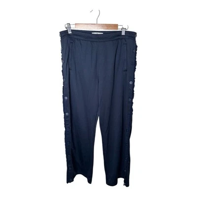 Tory Burch Sport Tear Away Track Pants Size XL Navy Blue Side Ruffle Snaps - Image 1 of 4
