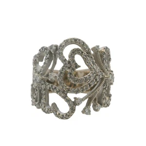 EFFY 14kt White Gold Diamond Swirl Heart Statement 20mm Cluster Ring Size 7.5 - Picture 1 of 7