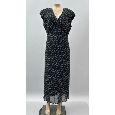Jones Wear Dress Vtg 90s Y2K Women 12 Black Floral Long Maxi Empire Waist Slip - Image 1 of 4