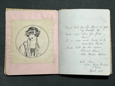 Antique Commonplace Handwritten Journal Drawing Book Album 1920s Rhymes Humour - Image 1 of 4