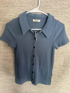 NWT New Women’s Madewell Blue Collared Polo Buttoned Shirt Size XS - Picture 1 of 3