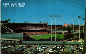 1960's Janesville, Wisconsin Greetings Postcard-Milwaukee County Stadium - Picture 1 of 2