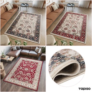 Alfombra de pelo corto rojo beige crema ornamento clásico tradicional - Imagen 1 de 25