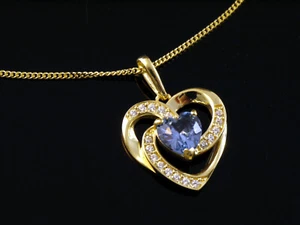 585 Goldkette mit Herz Aquamarin Anhänger 14 mm x 12 mm Zirkonia Steine