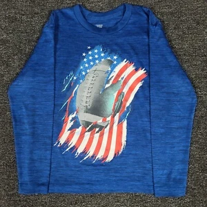 Tek Gear Shirt Boys Small Blue Football American Flag USA Patriot Long Sleeve T - Picture 1 of 4