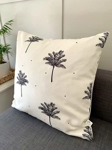 Black/White Palm Tree Sateen Fabric Cushion Cover. 20 X 20”. Tropical. - Picture 1 of 4