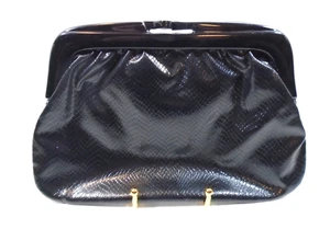 Vintage Black Clutch Purse Italy Clip Closure Handbag Fashion Style Accessories - Picture 1 of 9