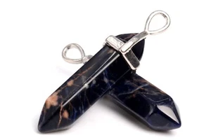 2 Pcs 40x8MM Sodalite Hexagonal Pointed Pendant AAA Silver Plated Cap - Picture 1 of 3