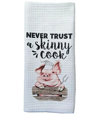 Never Trust A Skinny Cook - Toalla blanca tejido gofre cerdo chef decoración granja Foto 1 de 3