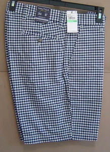 NWT $70 NAUTICA 34 GINGHAM CHECK SHORTS 8" Dress Blues Navy FLAT FRONT B51100 - Picture 1 of 6