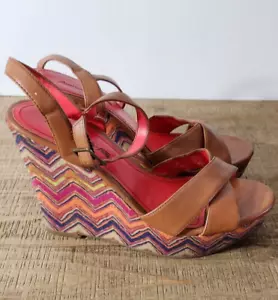 Sandalias American Eagle para mujer talla 7 marrón plataforma tobillo tiras tacones de cuña - Imagen 1 de 10