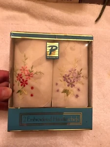 PARIS ACCESSORIES INC. 2 EMBROIDERED HANDKERCHIEFS - Picture 1 of 3