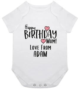 Personalised Happy Birthday Mum Baby Grow Babygrow Name Gift Idea Love Mummy - Picture 1 of 1