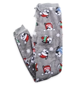 Large Boston Terrier French Bulldog Santa Hat Christmas Pj Pants Fleece Joggers - Picture 1 of 4