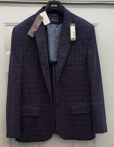 JACHS NEW YORK MEN'S NAVY CHECKS & HERRINGBONE COTTON 2-BUTTON BLAZER SIZE L NWT - Picture 1 of 13