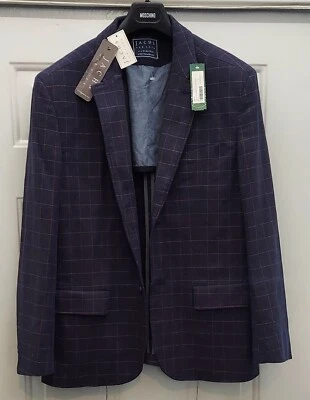 JACHS NEW YORK BLAZER HOMBRE AZUL MARINO CUADROS Y ESPIGA ALGODÓN 2 BOTONES TALLA L NUEVO CON ETIQUETAS Foto 1 de 4