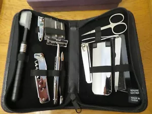 ORVIS GENUINE LEATHER Toiletry Kit Case Bag Travel Black with Box 12 Piece - Picture 1 of 6
