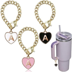 Dijes de letras de corazón para taza Stanley, cadena inicial de 3 piezas para mango de vaso (A) - Imagen 1 de 6