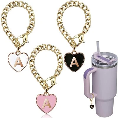 EKARLEY Heart letter Charms for Stanley Cup, 3Pcs Initial Chain for tumbler handle (A)