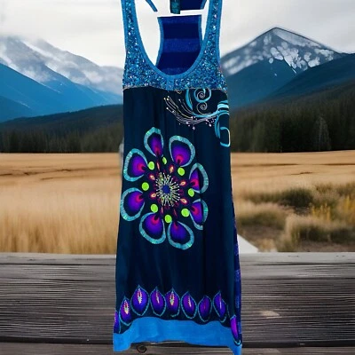 Vestido de Diseñador Vintage, Custo Barcelona Festival Lentejuelas de Seda - 1/Pequeño Foto 1 de 4