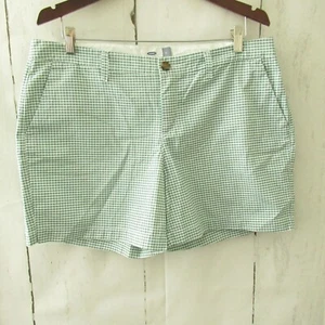 Old Navy Shorts 12 Green Gingham Check Plaid Flat Front Preppy - Picture 1 of 5