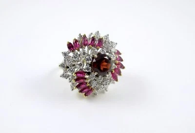 Anillo Estate Oro 14K Diamantes, Rubíes, Granate Remolino Damas Talla 5.25 "ARTE" Foto 1 de 4