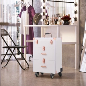 Professional Nail Vanity Storage Box Makeup Train Case Cosmetic Trolley on Wheel - Picture 1 of 14