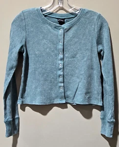 Art Class Girls' Large 10/12 Heather Green Waffle Knit Full Snap Front LS Shirt - Picture 1 of 7