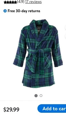 Bata con capucha a cuadros azul polar de felpa Komar para niños talla M 10-12 Foto 1 de 3