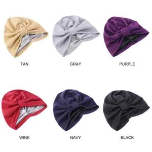 Cotton Turbans Satin Liner Double-Layered Beanie Chemo Cap Sleep Bonnet Soft Hat - Picture 1 of 10