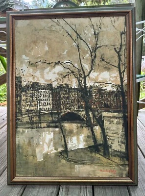 Impresión mejorada de artista abstracto Michel De Gallard paisaje urbano francés 1921-2007 MCM Foto 1 de 4