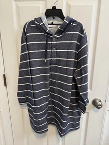 Sport Savvy XL Pullover Blue White Stripe Hoodie Tunic 1/4 Snap Front New - Picture 1 of 10