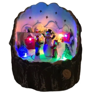 Christmas Holiday 6" Animated Snowman Light Up Musical Log Scene Color Changing - Picture 1 of 6