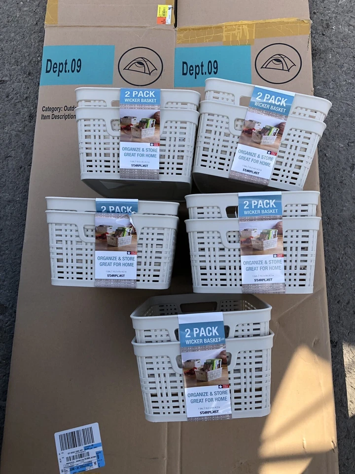 5X2PK Starplast Plastic Wicker Storage Basket Organizer Woven Ergonomic MADE USA - Image 1 of 4
