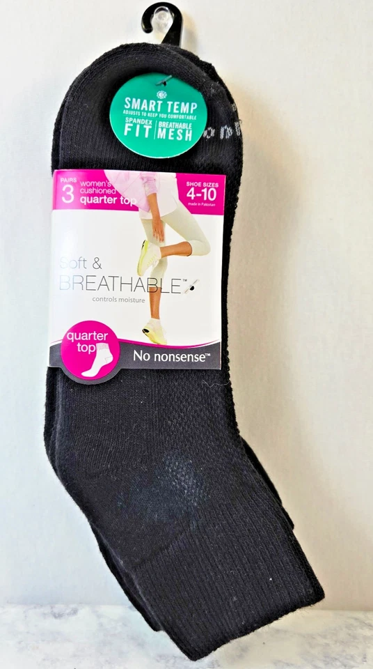 Calcetines acolchados No Nonsense para mujer 3 pares de cuartos negros temperatura inteligente talla 4-10 Foto 1 de 4