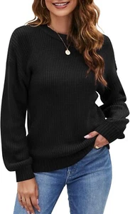 Naggoo Women’s Long Sleeve Crew Neck Casual Chunky Knit Pullover Sweater Black - Picture 1 of 5