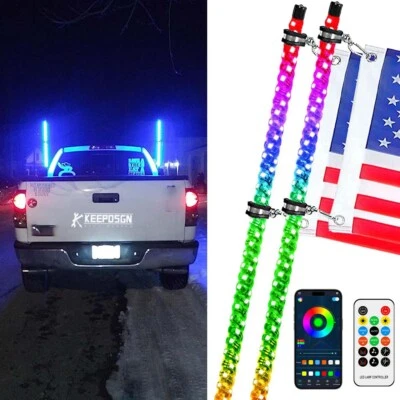 2x Luces LED espirales RGB de 4 pies para persecución de látigos bandera y control remoto de Estados Unidos para Ford F-150 F-250 Foto 1 de 4