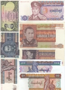 Birmania, Juego de 8 billetes de Birmania, todas las diferentes emisiones, en UNC - Imagen 1 de 2