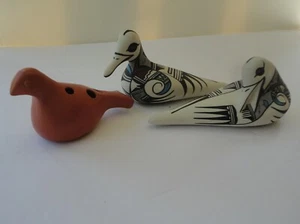 2 Hopi Vogel Wüste Pueblo Porzellan handbemalt Enten Pelikan Töpfe Instrument  - Bild 1 von 12