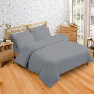 Plain Dyed Grey Complete Duvet Quilt Cover Bedding Sets Fitted Flat Bed Sheets  - Picture 1 of 1