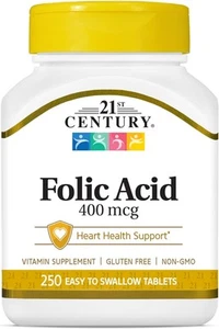 Comprimidos de ácido fólico del siglo XXI 400 mcg, 250 unidades - Imagen 1 de 7