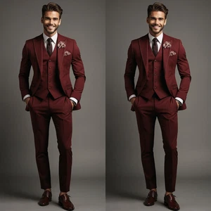 3 Stück Männer Anzüge Hochzeit Breite Spitze Lapel Slim Fit Hochzeit Smokings - Bild 1 von 18