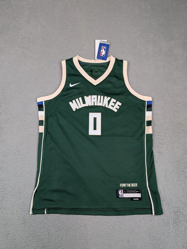 Milwaukee Bucks Jersey Youth Large Green NBA Basketball Damian Lillard Nike
