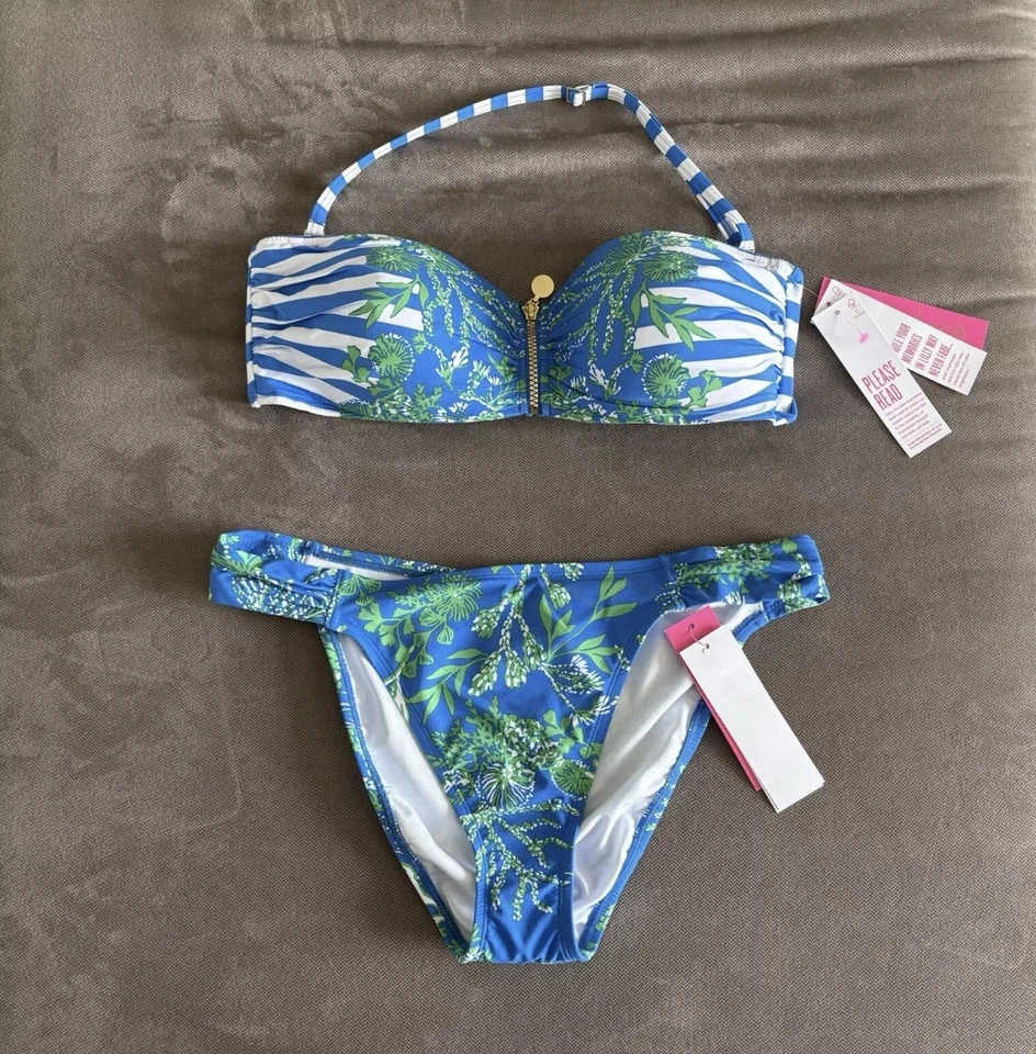 Lilly Pulitzer NWT GENYA BANDEAU TOP & BRINY BLUE A BIT SALTY BIKINI Bottom SET  - Image 1 of 1