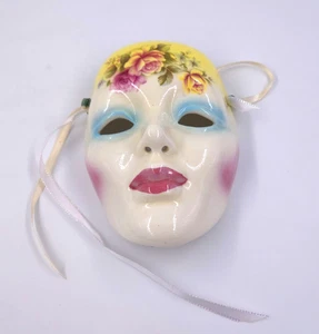 1985 New Orleans Keramik Maske Karneval verziert Festival Dame Gesicht Harlekin - Bild 1 von 4