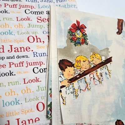 Dick & Jane Quilt Fabric Bundle 1/3Y Christmas Time + 1/4 Sentence Structure - Image 1 of 4
